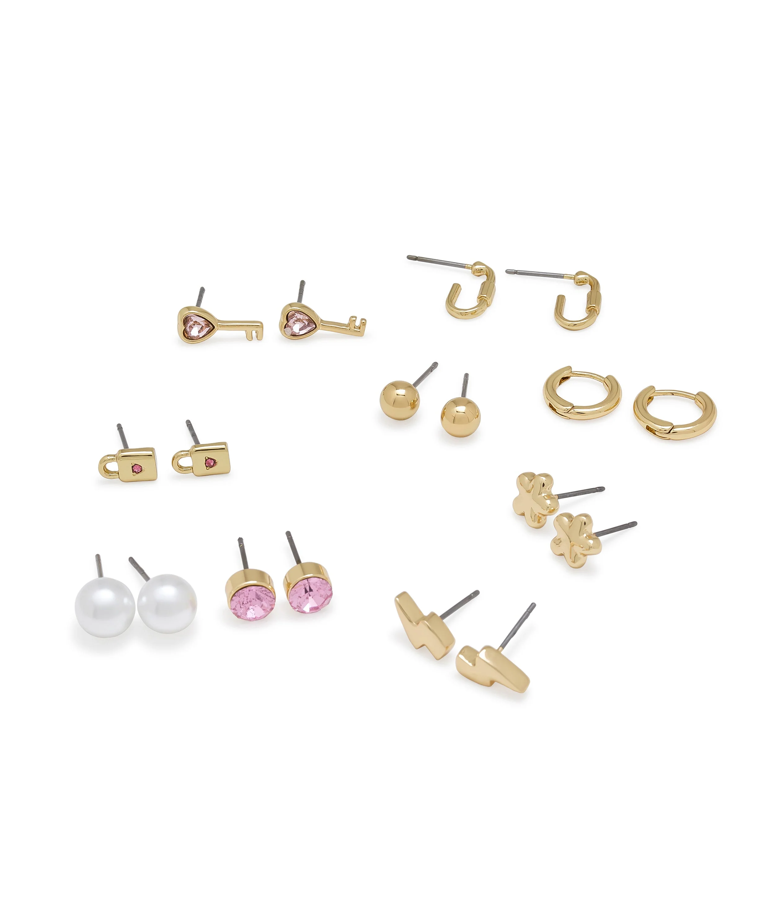 11 Pc Garden Studs Women's Pearl Gold Earrings