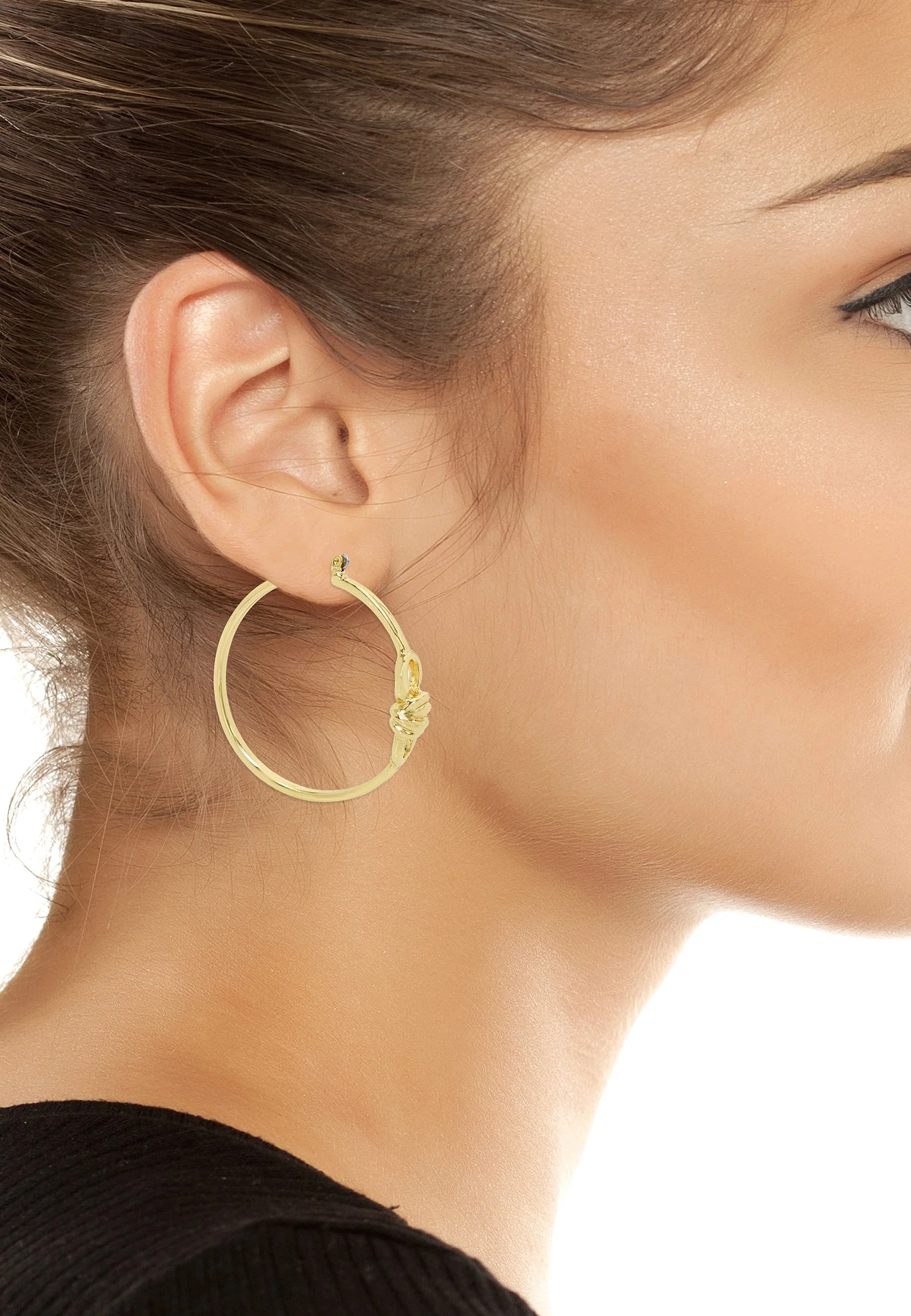 Thin Women's Knot Gold Hoops - Image 3